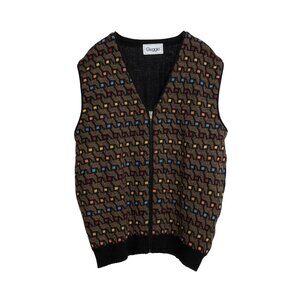 Giuggio (Italy) Vintage Mid-Century Jacquard Stockinette Knit Zip Vest : XL